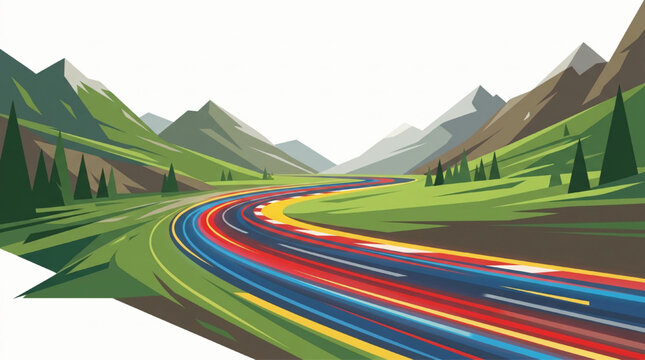 Stylized mountain road with motion blur