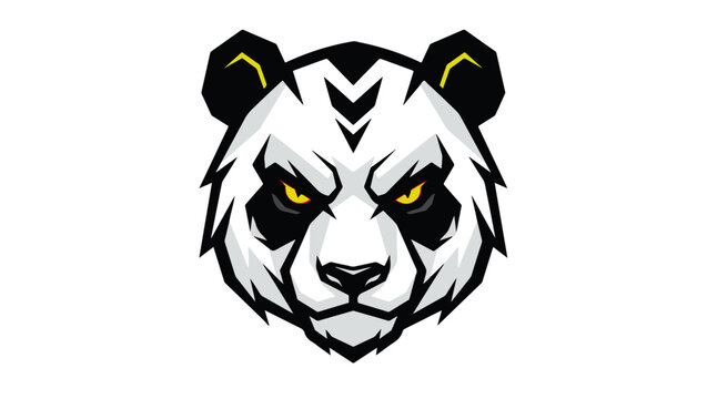 Fierce Stylized Panda Mascot Logo with Red Eyes on PNG Background, panda, panda logo, fierce panda, animal mascot, bear face, stylized panda, vector illustration, black and white logo, red eyes, 