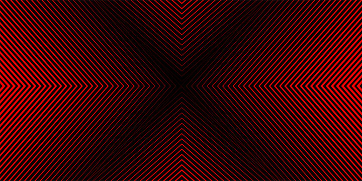 Red arrows background. Abstract triangle gradient wallpaper. Repeated arrow stripes backdrop for flyer, banner, poster, presentation. Thin to thick linear game or sport texture. Vector masculine bg