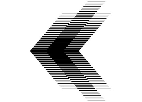 Vector arrow from black lines on white background. Striped halftone pattern, design element in retro style. Vector background for covers, advertising, packaging, stickers, promotion and promotions. di