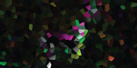 Obraz premium Vibrant Abstract Geometric Crystal Mosaic with Bright Pink Green Yellow and White Highlights on Dark Background