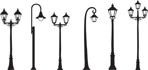 Collection of vintage street lamps a black and white illustration © MdFarhad