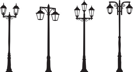 Vintage street lamps collection a black and white silhouette illustration © MdFarhad
