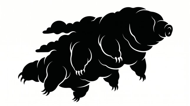 Black Tardigrade Illustration, a microscopic water bear creature, detailed invertebrate organism, scientific biology vector graphic for educational content