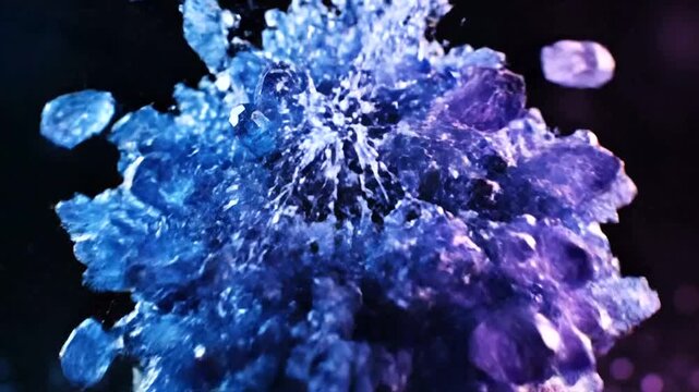Close-up of a vibrant blue and purple crystal cluster with sparkling facets.