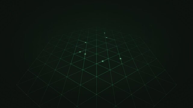Set of Dark Green Triangular Wireframe Grid Tech Backgrounds