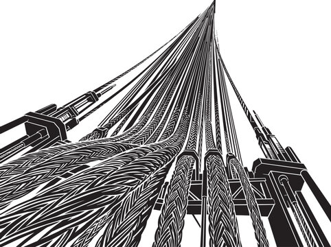 Space elevator cables vector illustration in black and white