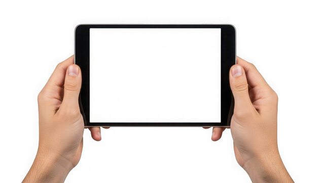 Hands holding tablet isolated on transparent background isolated on transparent background