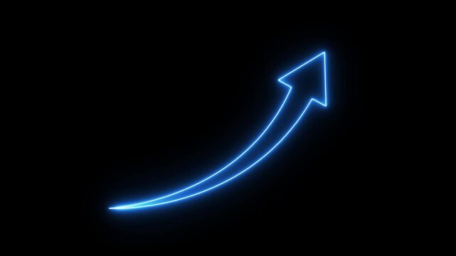 Glowing Blue Upward Arrow with Curved Growth Path,Futuristic Business Growth and Financial Success Concept Animation.4k video