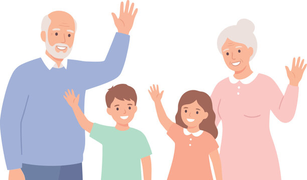 Happy family waving with smiles