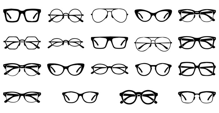 Set of various stylish eyeglasses and frame icons