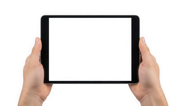 Hands holding tablet device isolated on transparent background isolated on transparent background