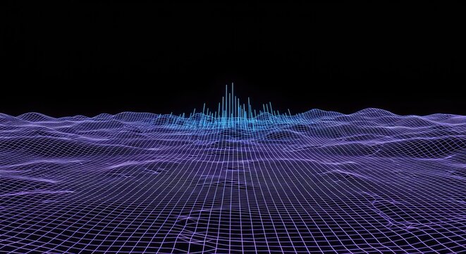 Abstract digital grid shows an empty surface awaiting input, illustrating potential for complex structural frequency growth or design, system, light, harmony