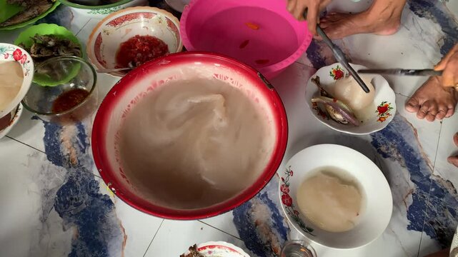 Papeda traditional staple food in Maluku Indonesia. Made from sago served with fish.
