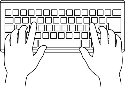 Hands Typing on Computer Keyboard Top View Minimal Outline Vector Illustration for Technology Business and Office Work Concept