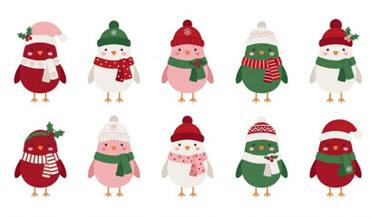 Scandinavian winter birds vector set with Christmas decorations in minimalist Nordic style for holiday design © Mst RAFIYA