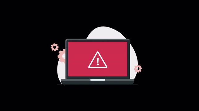 Laptop with Warning Icon. Cyber Security Concept Animation Video - Transparent