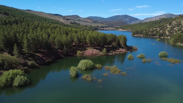 Aerial view of colomera reservoir in granada spain
