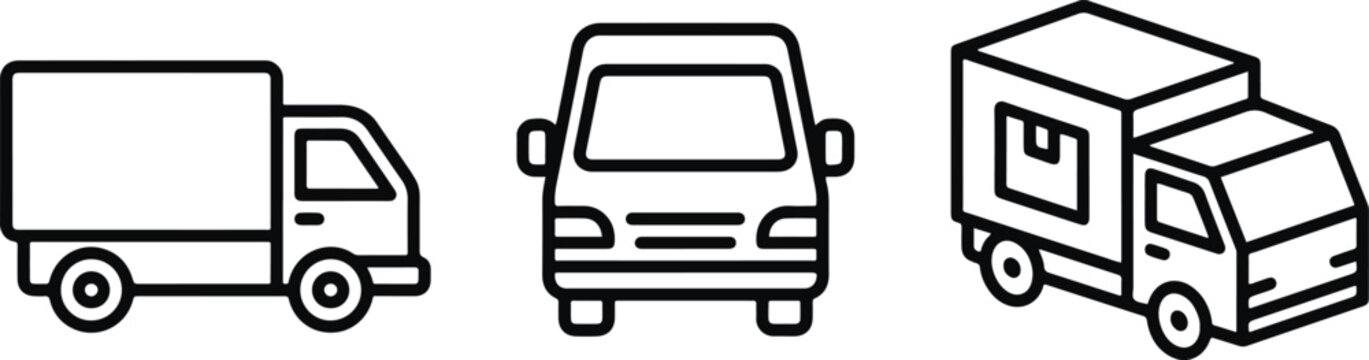 Black line art delivery trucks and van
