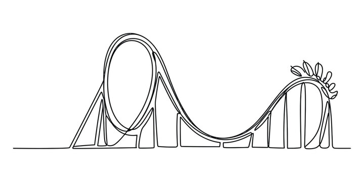 Continuous single line drawing of a roller coaster ride at an amusement park Vector, illustration