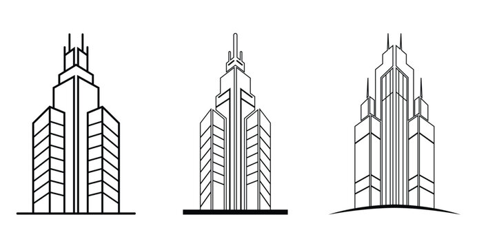 Modern Skyscraper Building Logo Set Vector Black And White Corporate Architecture Design
