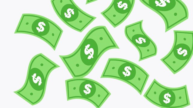 2d falling dollar banknotes animation, banknotes explosion, Alpha Channel. Ideal for concepts related to wealth, finance, success, winning, and economic growth. 4k video