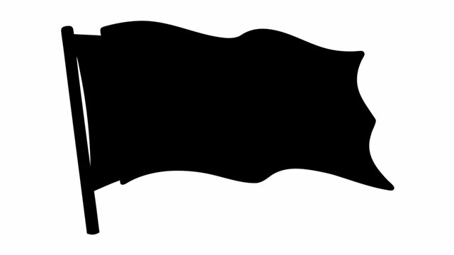 Black flag waving in strong wind silhouette against white background symbolizing protest or awareness
