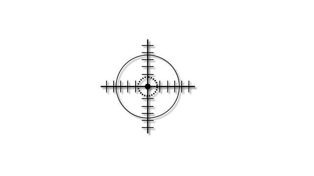 4 x zoom lance sniper scope reticle animation for target aiming and alignment.Abstract precision aiming display element for weapon and optics systems.