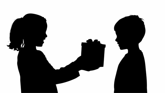 Children exchanging gifts in silhouette happy kids giving presents eidi celebration