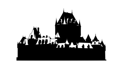 Naklejka premium Vector silhouette of historic castle with towers, steep roofs and spires, European architectural landmark art