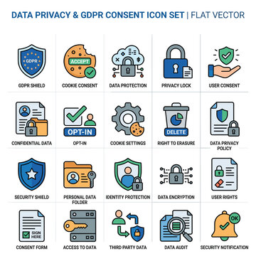 Data Privacy Gdpr Icons With Gdpr Shield