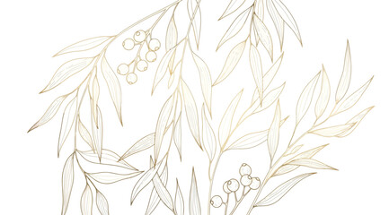 Golden branches with leaves and berries © S.Siam