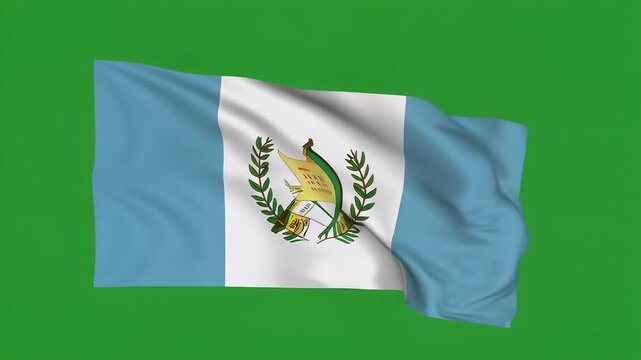 Guatemalan flag waving smoothly in the wind with green background