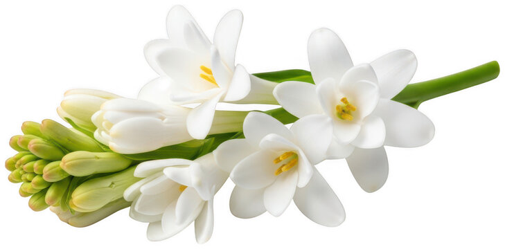White tuberose png Fragrant flower cutout Elegant bloom png Natural floral cutout White blossom png Polianthes tuberosa cutout Tropical plant png Scented isolated transparent background image