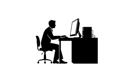 Fototapeta premium Silhouette of a man working at a computer desk