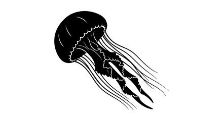 Jellyfish silhouette black and white marine animal illustration © MDAbujafor