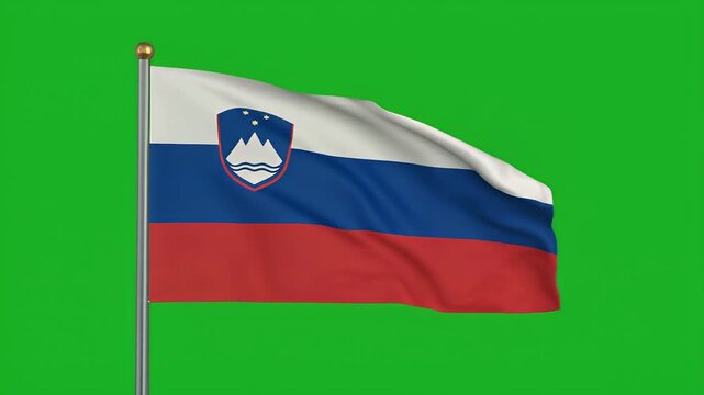 Slovenia flag waving gently on a pole against green screen
