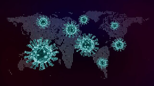 Rotating Virus Over World Map &ndash; Global Pandemic Outbreak Flu Infection Concept Background