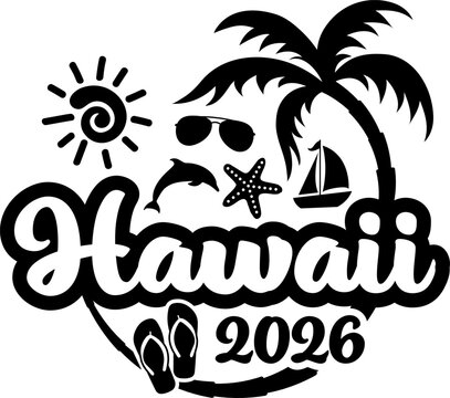 Hawaii 2026 with Vacation and Trip Elements - Palm Tree Sunglasses Dolphin