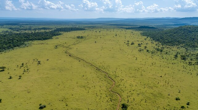 Savanna Landscape Aerial View: Wildlife Corridor, Grasslands, Conservation, World Environment Day