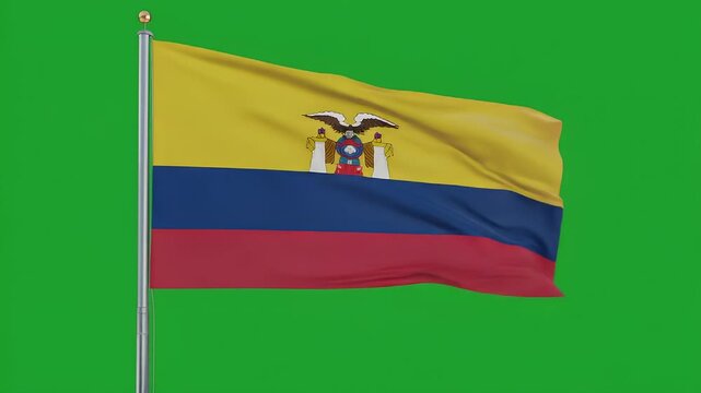Ecuadorian flag waving on a green screen with vibrant colors and detailed design