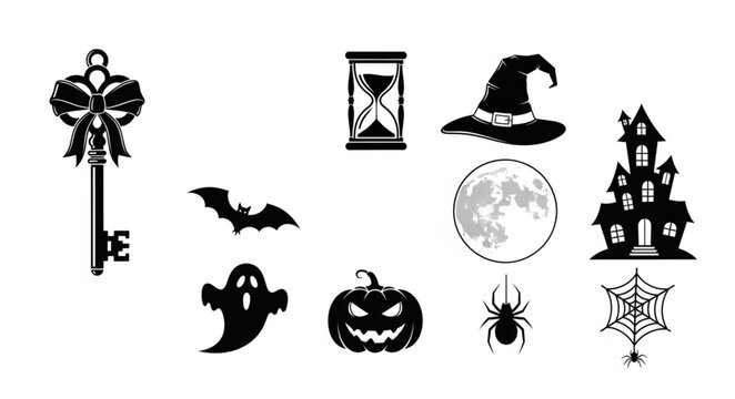 Black Halloween icons and symbols.