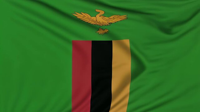 Zambia flag waving with bird emblem on green background