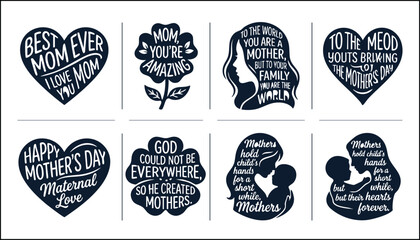 Collection of black typography badges and quotes for Happy Mother's Day vector illustration. © YASAWARDHANA