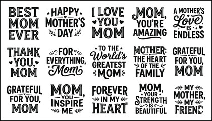 Set of black typography Mother's Day quotes and hand-lettering badge vector illustrations © YASAWARDHANA