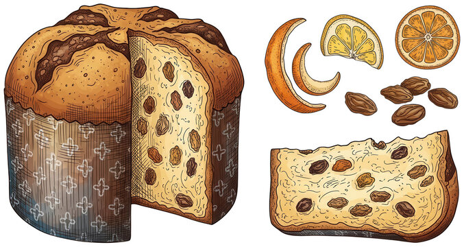 Sweet panettone png Traditional bread cutout Italian cake png Festive pastry cutout Christmas panettone png Fruit loaf cutout Tasty dessert png Baked treat isolated transparent background image