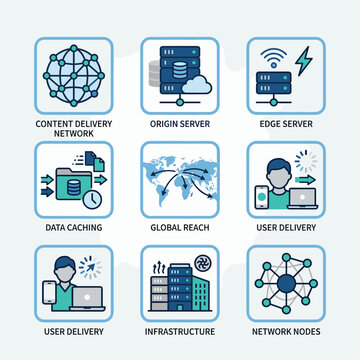 Network Infrastructure Icons Network Components With Content Delivery Network