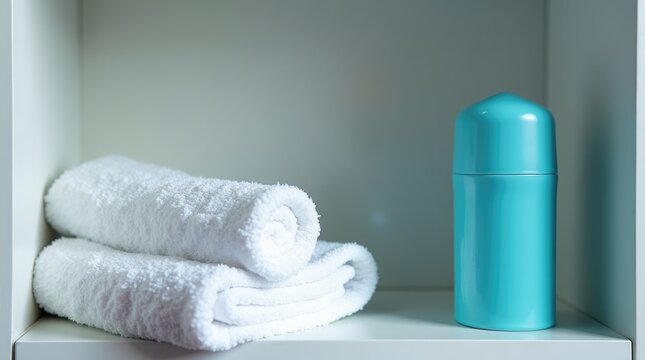 Locker shelf with towel and deodorant, personal care ready, post-workout gym storage