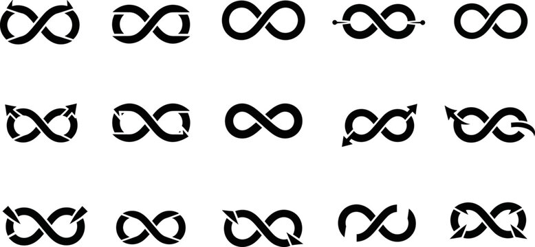 Various infinity symbols with arrows on white background