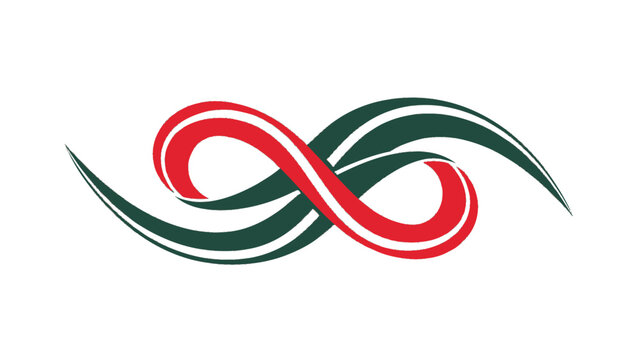 Stylized infinity symbol formed by intertwined red and green curved strokes